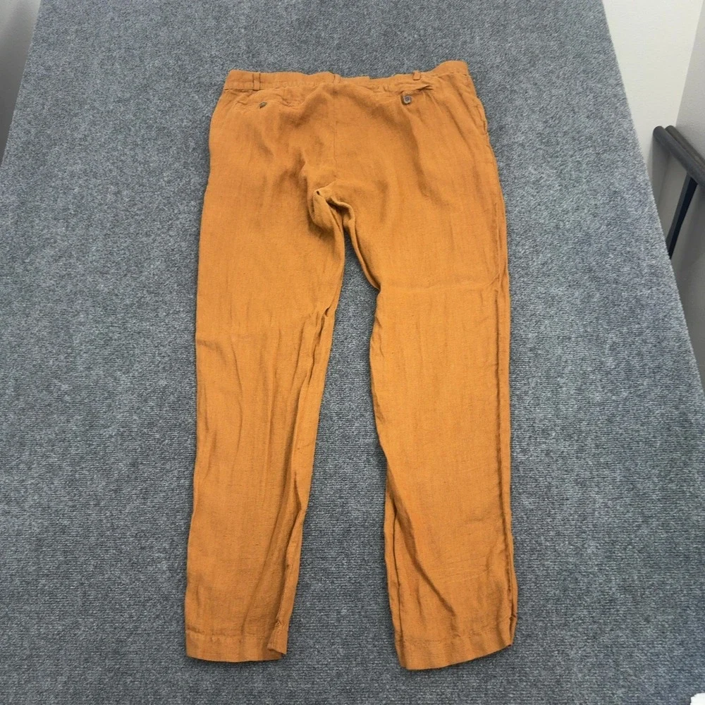 Soloio Pants Mens 56IT Orange Linen Flat Front Casual Summer Beach Classic Style